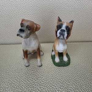Boxer Dog Ceramic Figurine Set - Tan and White